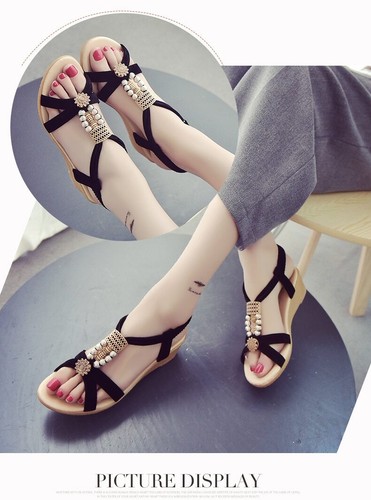 Sandalen, weiche, bequeme Keilschuhe, römische Schuhe, flache Perlenperlen-Perlenschuhe, Hausschuhe - Bild 17 von 26