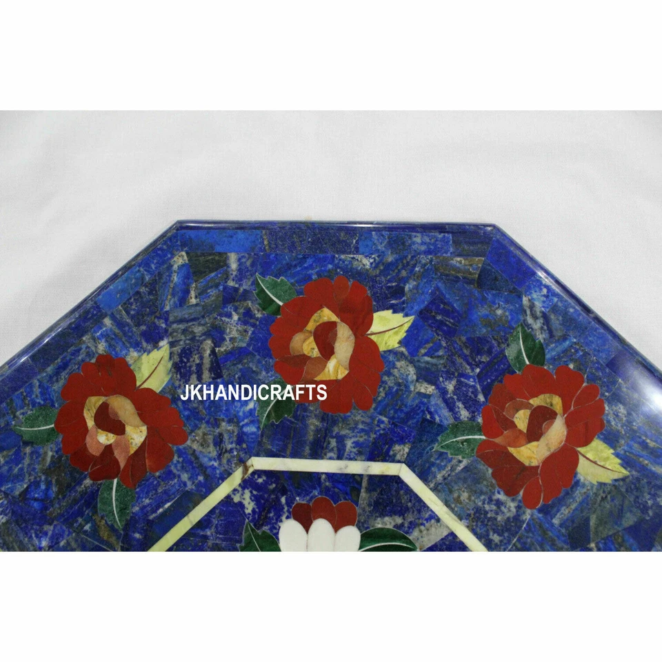 20" Marble Coffee Table Top Random Sea Shell Floral Inlay Art Entry Decor - Image 2 of 4