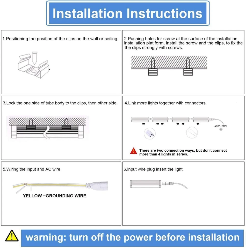 Luminaria LED para tienda de 8 pies, blanca, paquete de 10 luces de tubo integra - Image 4 of 4
