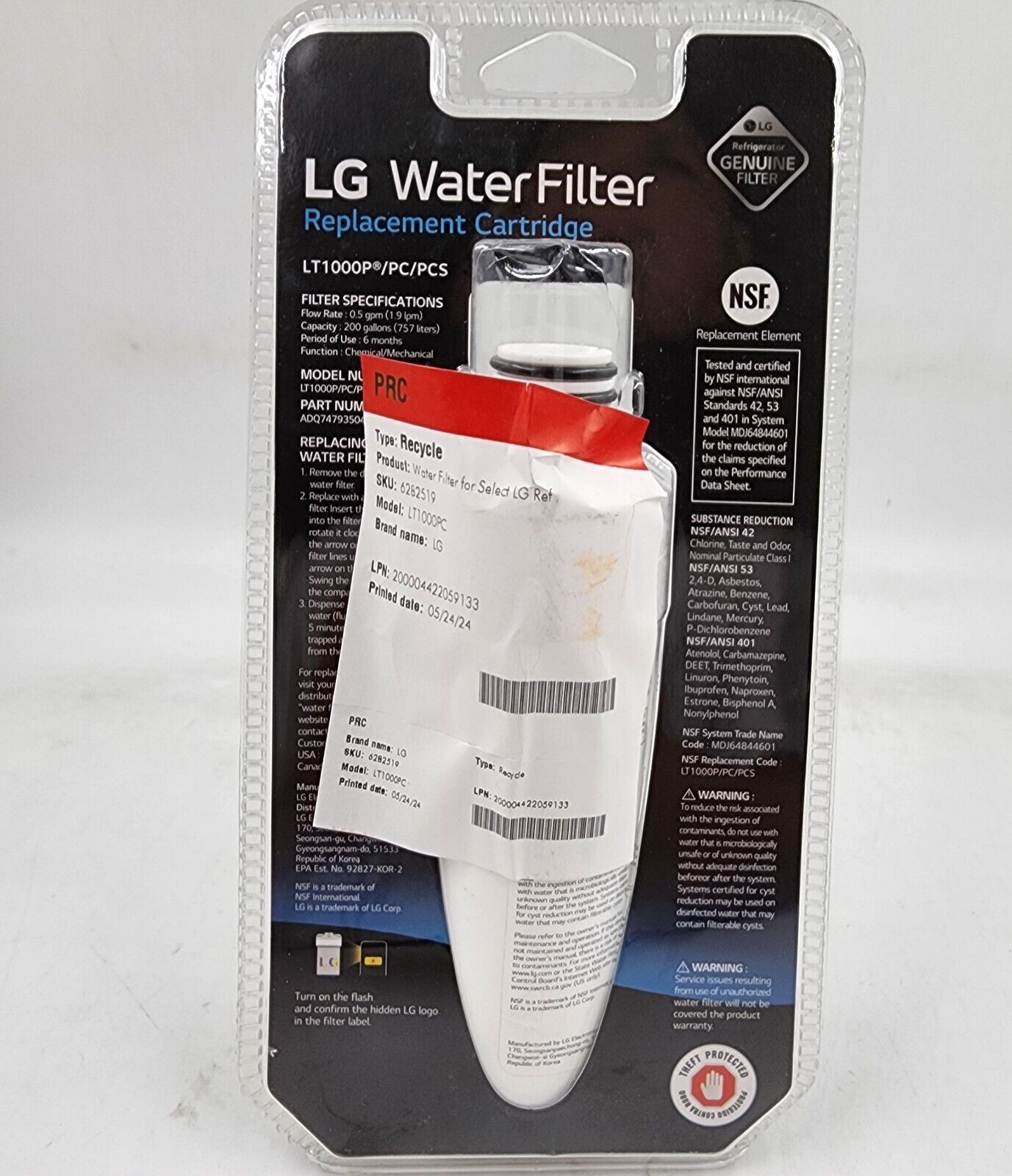 Фильтр для воды LG для некоторых холодильников LG LT1000PPCPCS- Белый 4890₽