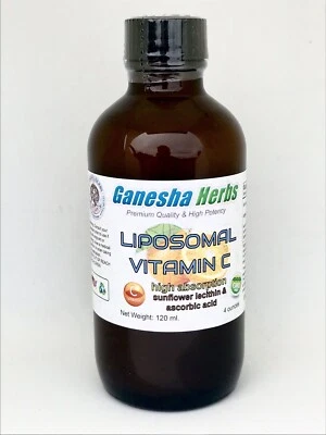 GANESHA HERBS LIPOSOMAL VITAMIN C LIQUID w/ SUNFLOWER LECITHIN NON GMO 4 oz. GLASS no capsules