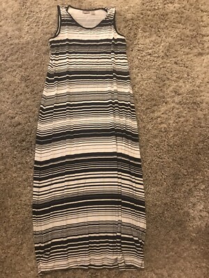 Chicos Women’s Maxi Dress Size Chico’s Black White Stripe Stretch Long  Dress