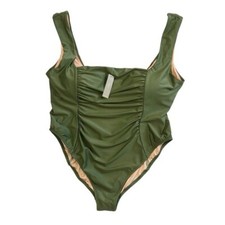 J. Crew Ruched Squareneck One Piece Swimsuit Women's Plus 24 Green New BF179