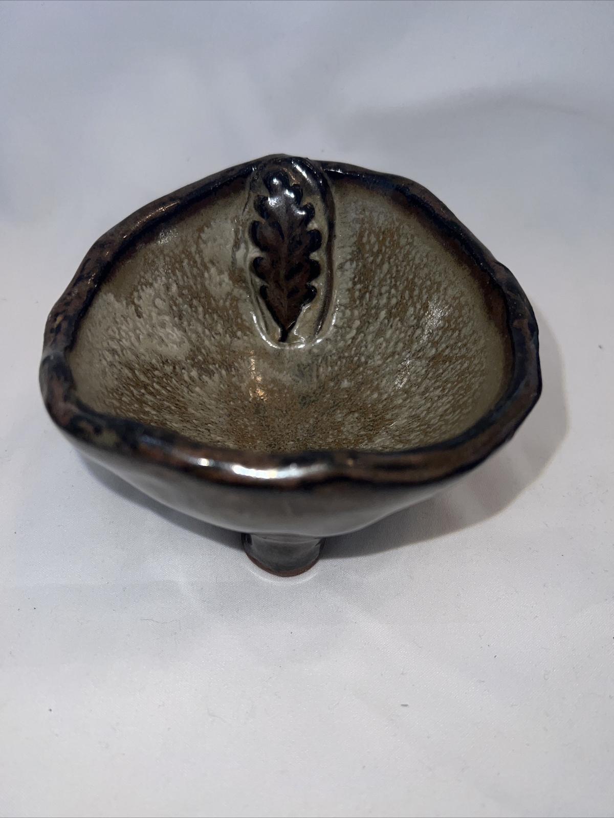 EARTHBORN POTTERY Footed Ceramic Bowl Brown Glaze Dish Handmade in USA