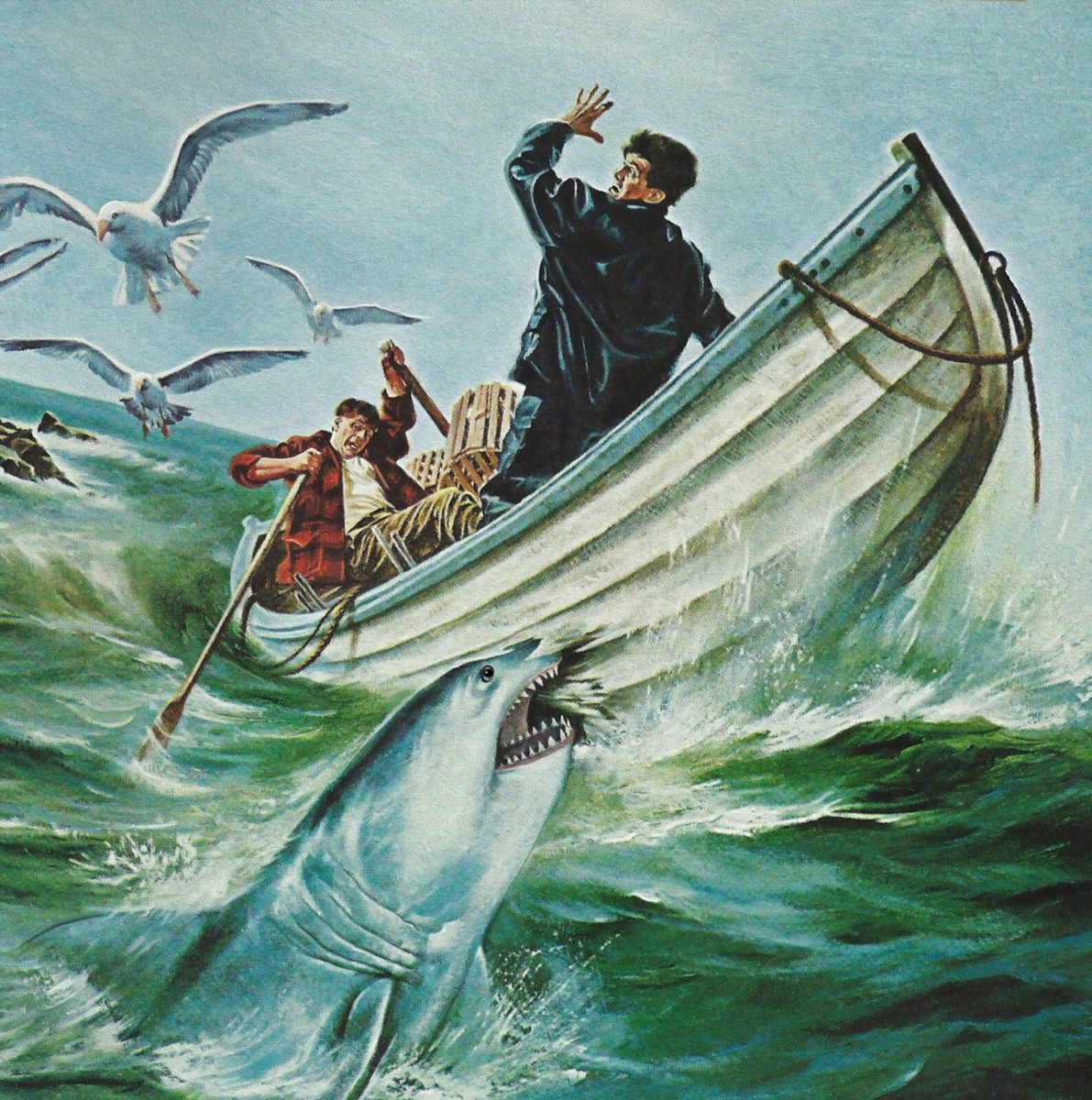 JAWS MOVIE, SHARK BITING THE BOAT LIMITED EDITION PRINT PAINTING