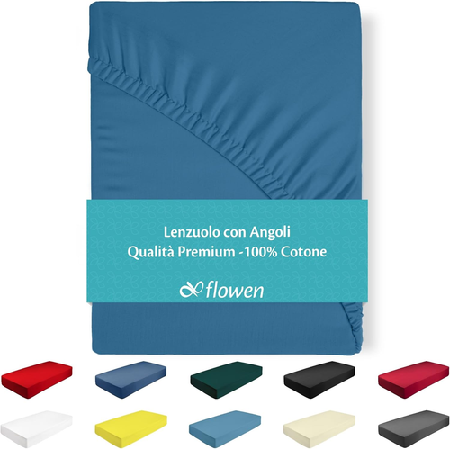 Lenzuola Con Angoli Letto Singolo 90X190 Cm Blu Navy in 100% Puro Cotone per Mat - Foto 11 di 12