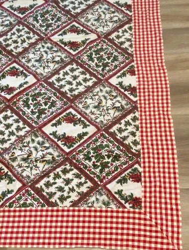 APRIL CORNELL Christmas Holiday Poinsettia Holly Chickadee 114" x 60" Tablecloth