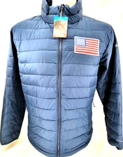 NEW Columbia Powder Lite Navy Blue Flag Patch Zip Puffer Jacket Coat Men's XL