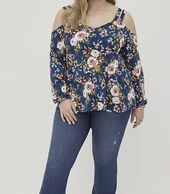 Torrid Womens Plus Size 4 4X 26 Floral Crepe Strappy Open Shoulder Blouse Top