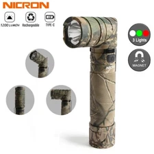 Nicron 1200 Lumen 3 Lights Twist 90° Quick Rechargeable Tactical Flashlight 