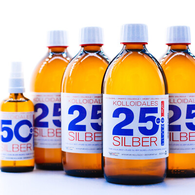 Kolloidales Silber 25ppm 2100ml m. Spray 100ml 50ppm | Premium Silberwasser