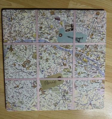 City Street Map of Paris France Fabric Memo Board Photos Keepsake Cards 18''x18''