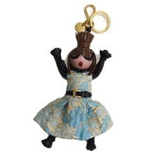 Prada Trick Jasmine Doll Bag Charm Keychain Leather Pelle Azzurro Gold metal