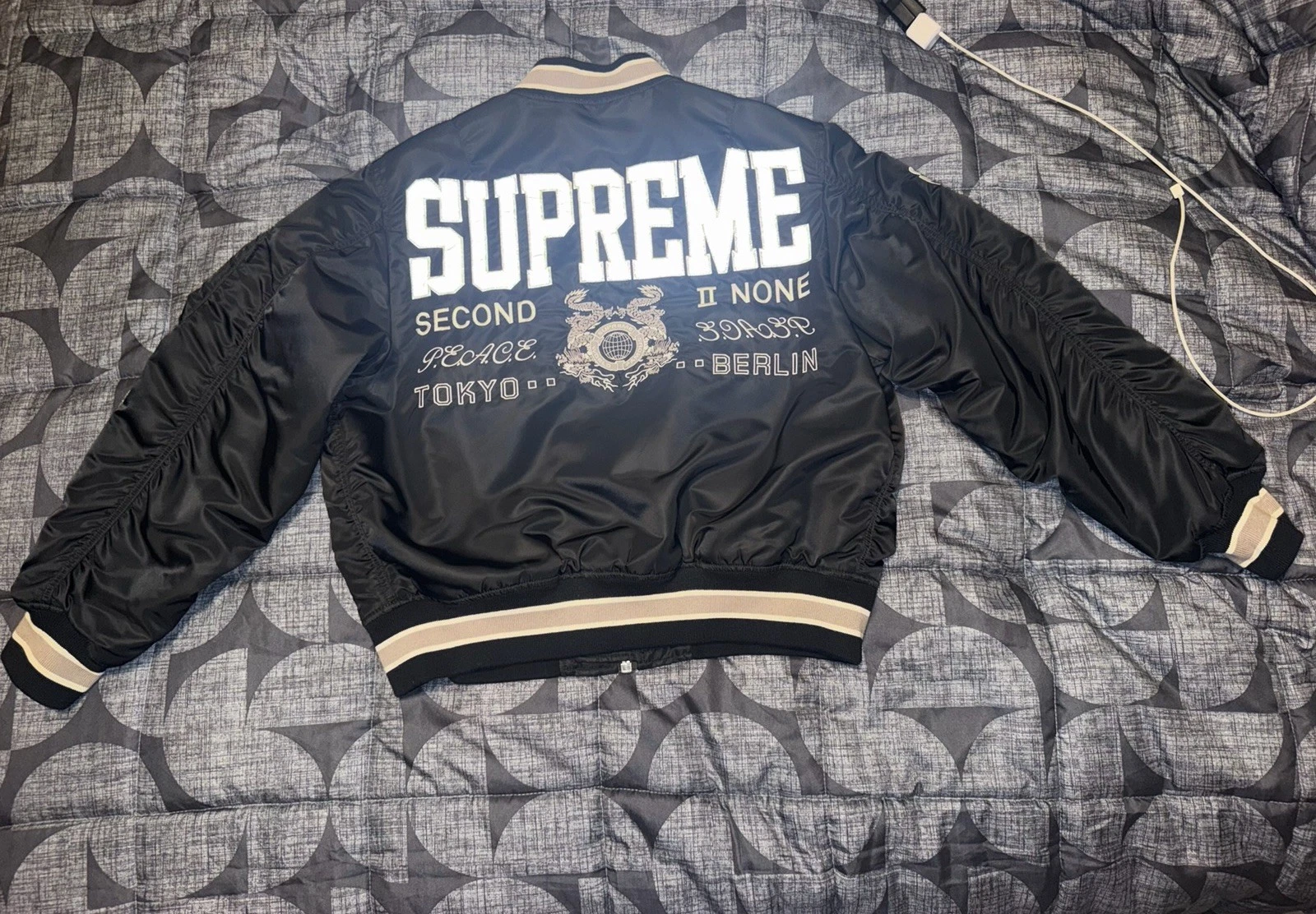Supreme MA-1 Bomber Jacket Black Nylon Full Zip Lined Logo Men's Size M image 1