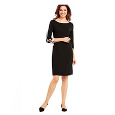 Talbots Womens Black Sheath Dress White Trim Tie 3/4 Sleeve Women's size XS NWT