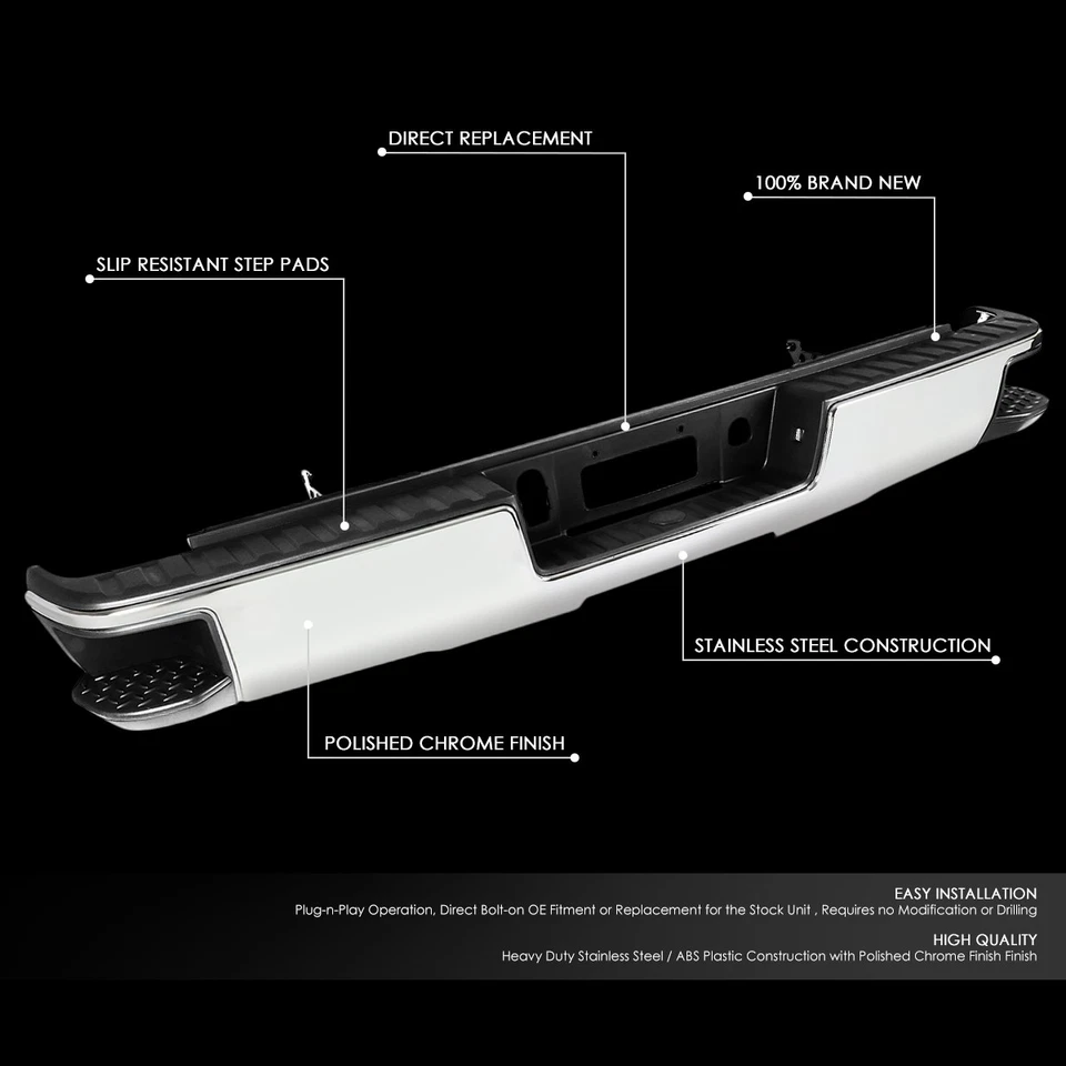 For 14-18 Chevy Silverado GMC Sierra 1500 Chrome Rear Step Bumper w/Corner Step - Изображение 2 из 4