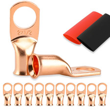 10PCS Battery Cable Ends, 2 Gauge Wire Connectors 1/2 Copper Wire Lugs, Bare Cop