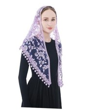 Triangle Catholic Church Veils Floral Lace Scarf Mass Mantilla Chapel Purple