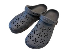 Crocs Classic Floral Cut Out Clogs Brand New Men's 9  8 Black / Blue Fast ship