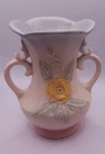 VTG Hull Pottery Camellia Open Rose Matte Pink & Yellow Vase USA 134 6 1/4” READ