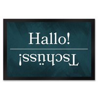 Hallo Und TschüSs FußMatte Auf TüRkisfarbenem Hintergrund