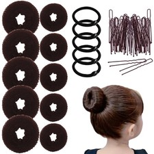 10 Pcs Hair Bun Maker - Donut for 1 Count Pack of 10 , Brown