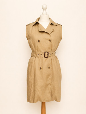 GANT Linen Shirt Dress UK 16 Beige Belted Sleeveless Trench Utility Midi