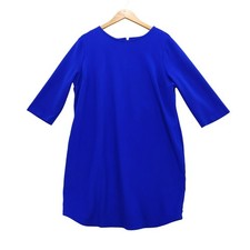 Chico's Shift Dress Women 3 XL Blue So Slimming 3/4 Sleeve Exposed Zipper Knit
