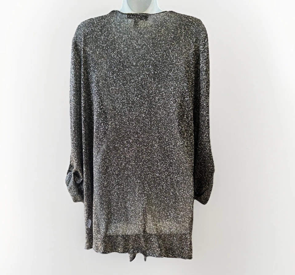 Cárdigan festivo French Laundry frente abierto para mujer talla grande 14/16 negro/plateado Foto 2 de 4