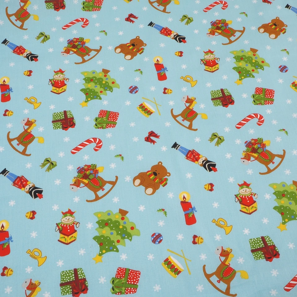 Weihnachts-Stoff Meterware Christmas Hellblau Deko Kissen Bettwäsche - 1 Meter - Bild 2 von 4