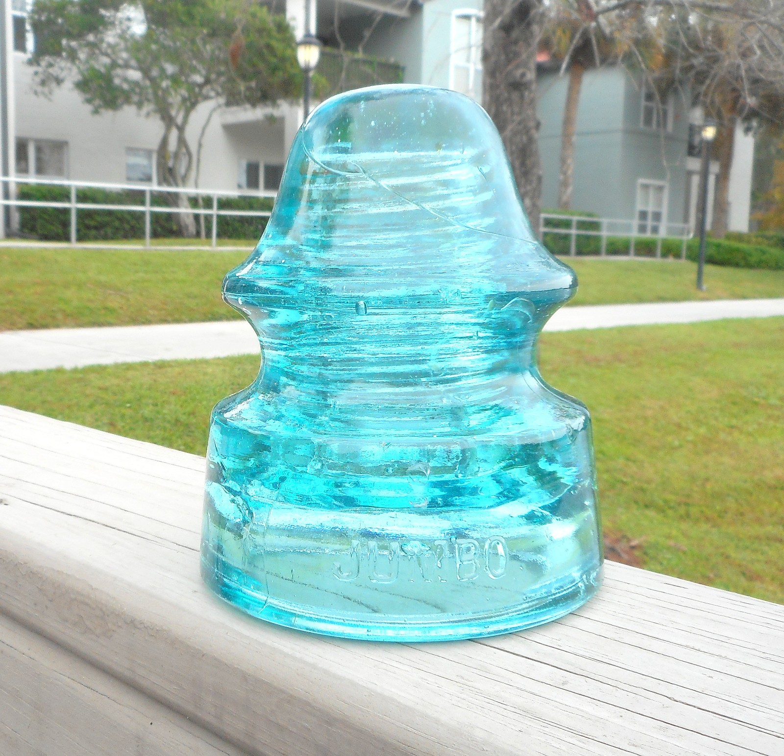 GREAT LIGHT AQUA CD 140 OAKMAN JUMBO GLASS INSULATOR (B)