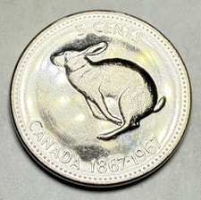 1867-1967 Canadian Rabbit 5Cent Nickel Proof Like Double Date Coin from RCM Set