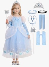 Cinderella Dress for Girls Kids Blue Princess Costume Halloween Carnival 3-4year
