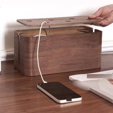 Cord-Management Box Box Easy Entry Wood Cord Container Large Capacity for