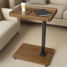 C Shaped Side Table with Wheels 360° Swivel Tray Adjustable Height