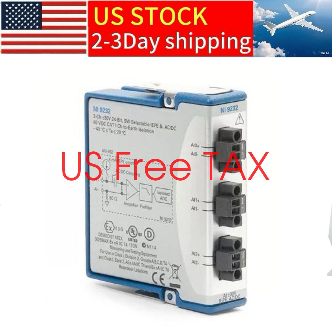 NI 9232 782000-01 Terminl 3-Channel C Series Sound and Vibration Input Module