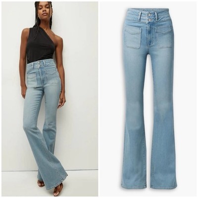 Veronica Beard Beverly flare jeans 32 Patch Pockets Blue 