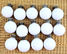 Lot of 14 VINTAGE white porcelain BALL knobs MCM furniture drawer pulls 1.25"
