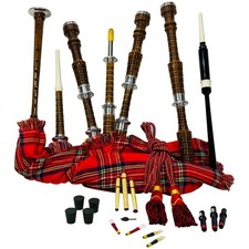 Great Highland Rosewood Black Bagpipe Silver Mounts Irish Cover With Bag