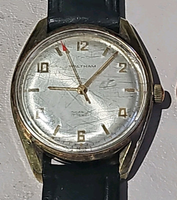 Waltham LT Vintage Men's Red Arrow Sweep 17j Runs Good Time Nice Leather Strap