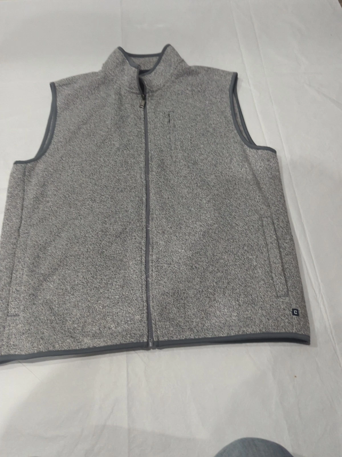 Chaps Men’s Fleece Vest XL Gray Sleeveless Mock Neck Full Zip Pockets
