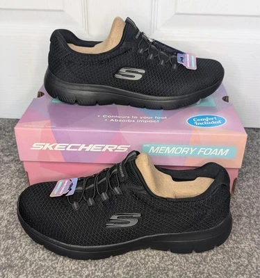 Skechers Womens Summits Memory Foam Trainers - Black - Brand New - Various sizes
