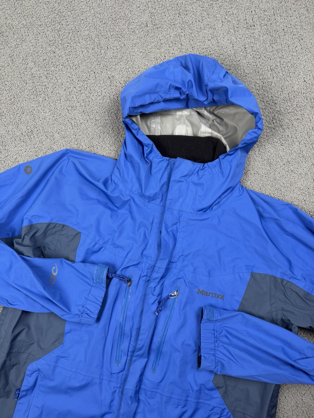 Marmot Jacket Mens L Blue Full Zip Lightweight Rain Hooded Windbreaker Outdoors
