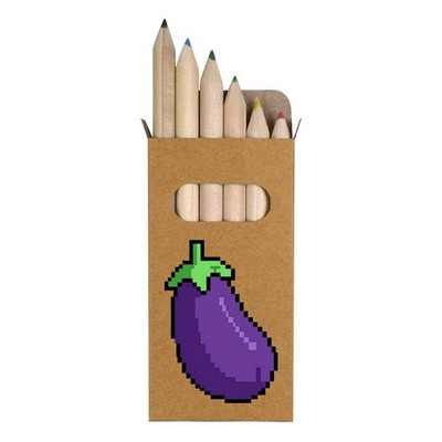 6 x 'Pixel Style Eggplant' Short 85mm Pencils / Coloured Pencil Set (PE00089156)