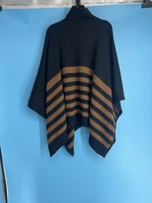 Peruvian Connection 100 Baby Alpaca Wool Roll Neck Black  Brown Poncho O/S