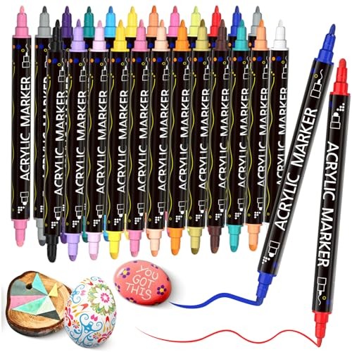 24 Pcs Color Dual Tip Acrylic Paint Pens Markers, Premium Ac