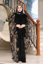 Women's Velvet Kaftan Dress, Floral Pattern, Multicolor, Middle Eastern