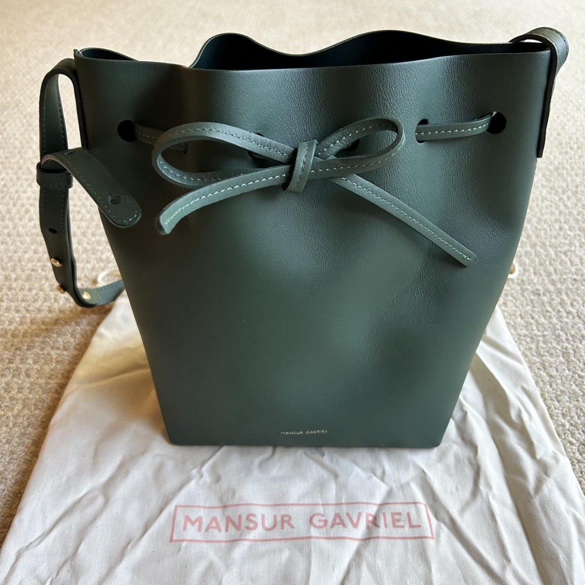 MANSUR GAVRIEL Leather Mini Bucket Bag Moss Green w/ Duster Bag NEW View 2