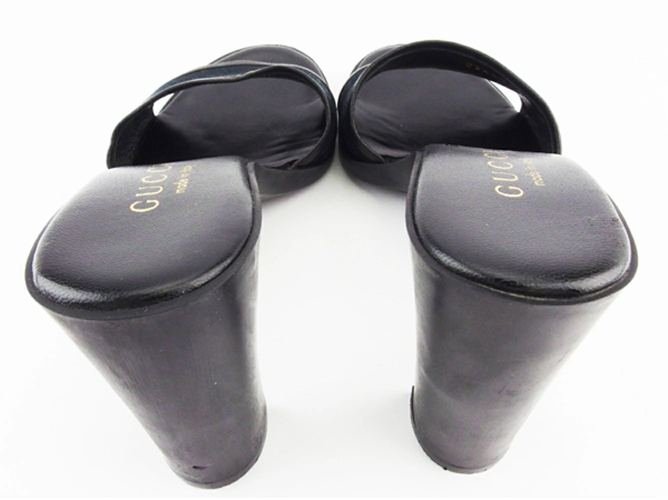 GUCCI Sandals Shoes Women's #36C Chky Heel GG Canvas Black Canvas x Leather GUCC thumbnail 4