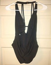 Vince Camuto Women  s Solid Black Halter One-Piece Swimsuit Size 10 Nylon